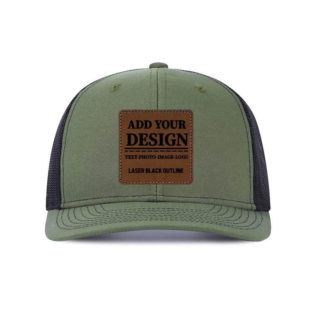 NineFit Basics Custom Cap Custom Leather Patch Trucker Hat for Men & Women - Personalized Text & Photo Baseball Cap Laser Engraved.New 38