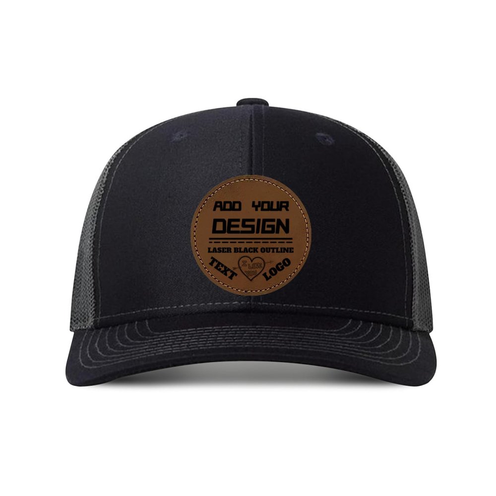 Generic Custom Cap Custom Leather Patch Trucker Hat for Men & Women - Personalized Text & Photo Baseball Cap Laser Engraved.New 32, Black With Dark Grey Mesh