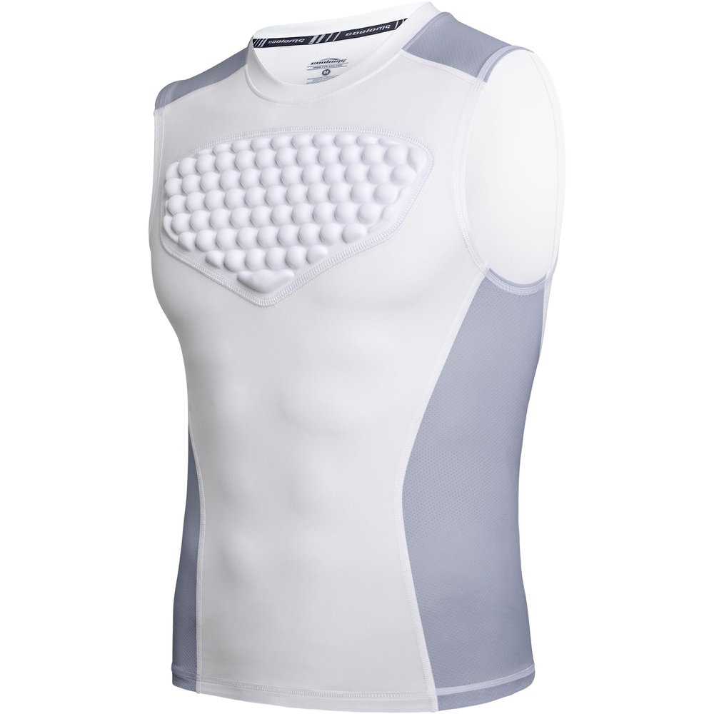 COOLOMG Adult Baseball Chest Protector Padded Shirt Heart Guard Sternum Protection for Football Lacrosse and Goalies Gray-White L