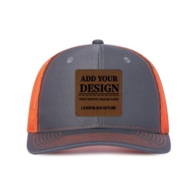Generic Custom Cap Custom Leather Patch Trucker Hat for Men & Women - Personalized Text & Photo Baseball Cap Laser Engraved.New 37, Dark Gray With Orange Netting