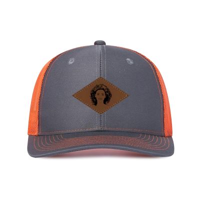 Generic Custom Cap Custom Leather Patch Trucker Hat for Men & Women - Personalized Text & Photo Baseball Cap Laser Engraved.New 45, Dark Gray With Orange Netting