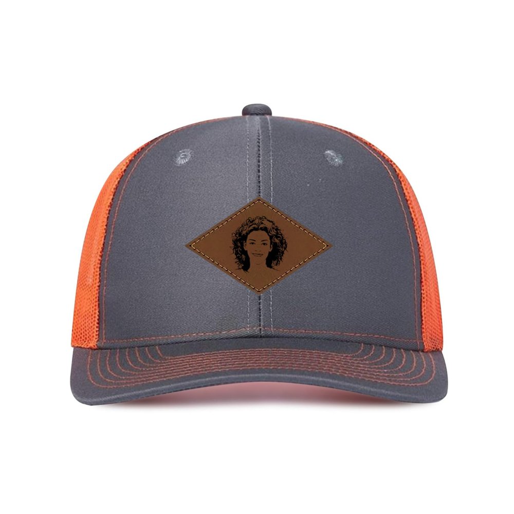 Generic Custom Cap Custom Leather Patch Trucker Hat for Men & Women - Personalized Text & Photo Baseball Cap Laser Engraved.New 45, Dark Gray With Orange Netting
