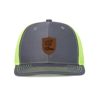 NineFit Basics Custom Cap Custom Leather Patch Trucker Hat for Men & Women - Personalized Text & Photo Baseball Cap Laser Engraved.32, Dark Gray With Green Mesh