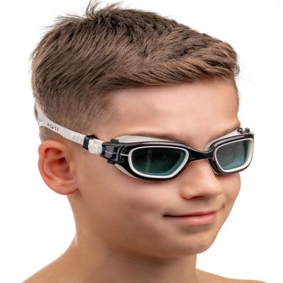 AqtivAqua Kids Swim Goggles Swimming Goggles for Kids Youth Childrens Boys Girls MINI-DXP (Black&white, Polarized lenses)