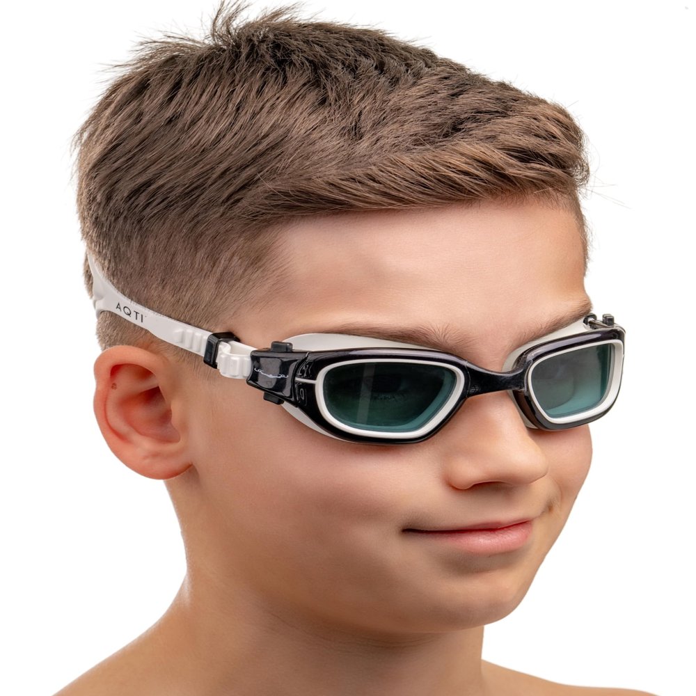 AqtivAqua Kids Swim Goggles Swimming Goggles for Kids Youth Childrens Boys Girls MINI-DXP (Black&white, Polarized lenses)