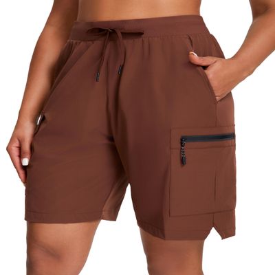 Oalka Women's Hiking Shorts Lightweight Zipper Pockets Cargo Quick Dry Summer Shorts Brown S
