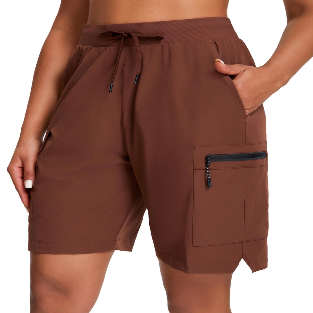 Oalka Women's Hiking Shorts Lightweight Zipper Pockets Cargo Quick Dry Summer Shorts Brown S