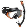 Snorkel Set Pano 3 Adult Snorkeling Gear, Professional Anti-Fog Snorkel Mask Dry Top Snorkel, Tempered Glass Scuba Diving Mask for Freediving, Snorkeling and Swimming (Orange/Black Set) view 1