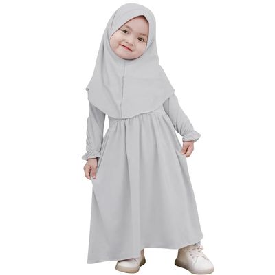 ABAFIP Toddler Baby Girl Muslim Dress Toddler Abaya Islamic Dubai Full Cover Kaftan Hijab Long Sleeve Prayer Dress 2 Piece Muslim Outfits Light Gray 0-6 Months