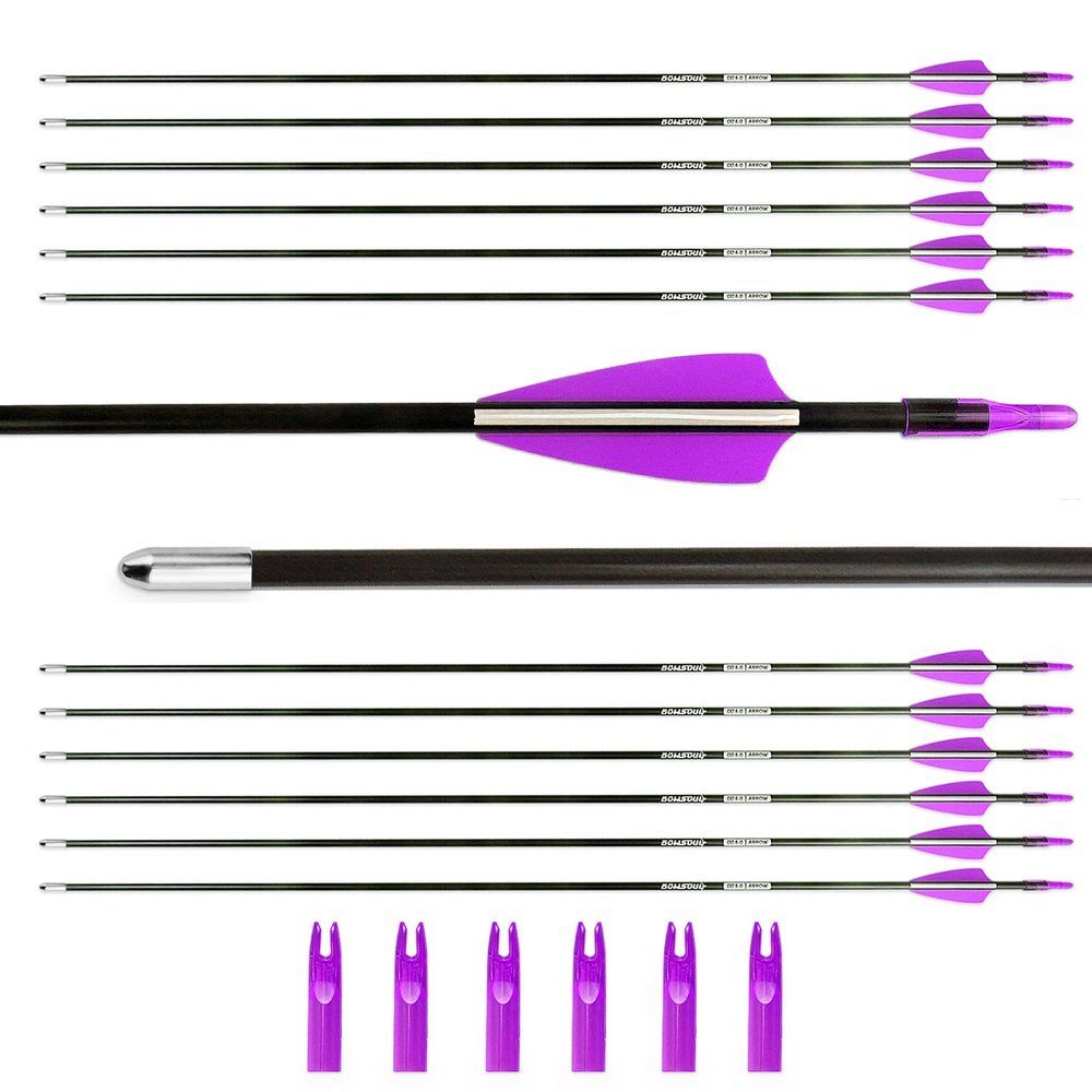 BOWSOUL 31 Archery Arrows Training Practice Target Arrows for Kids Youth or Beginners Safe Blunt Points Durable Shaft on Recurve Bows Youth Bow and Longbows(Pack of 12) (Purple White)
