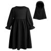 ABAFIP Baby Girl Muslim Dress Toddler Abaya Islamic Dubai Full Cover Kaftan Hijab Long Sleeve Prayer Dress 2 Piece Muslim Outfits Black 2-3 Years view 2