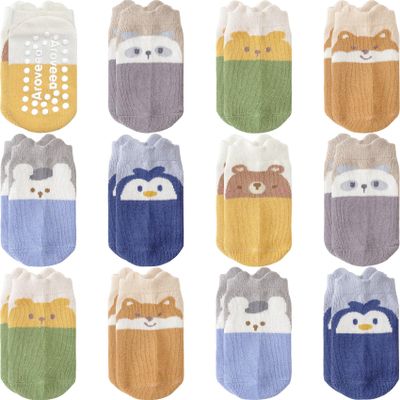 Aroveea Baby Toddler Socks Grip Non Slip Boys Girls Cotton 12 Pack for 3-5T Kids Ankle Cute Socks 6M-7Years