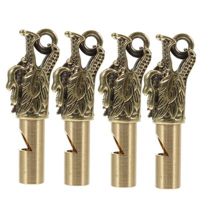 INOOMP 4pcs Brass Animal Head Whistle Keychain Loud Portable Survival Whistles for Outdoor Activities Unique Handcrafted Brass Pendant for Emergency Use