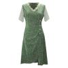 Beach Dresses for Women,2024 Summer Elegant V Neck Lace Patchwork Short Sleeve Midi Dress,Trendy Floral Print Boho Dress,Romantic Flowy Pleated Button Irregular Hem Hawaiian Dress(H-Green,L) view 3