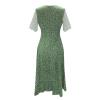 Beach Dresses for Women,2024 Summer Elegant V Neck Lace Patchwork Short Sleeve Midi Dress,Trendy Floral Print Boho Dress,Romantic Flowy Pleated Button Irregular Hem Hawaiian Dress(H-Green,L) view 4