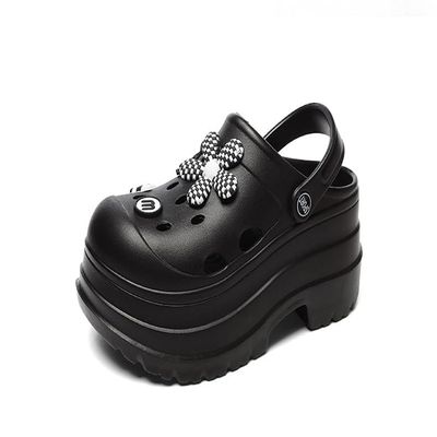 Hhhchpm Women's Platform Clogs Slip On Slides Shoes Beach Sandals Gardener Clog Hight Heels Mule Slippers Garden Shoes (5.5,Black,6)