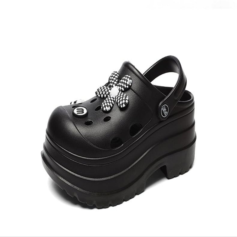 Hhhchpm Women's Platform Clogs Slip On Slides Shoes Beach Sandals Gardener Clog Hight Heels Mule Slippers Garden Shoes (5.5,Black,6)