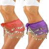 2 Pack Women's Belly Dance Hip Scarf, Belly Dance Skirt Wrap with Sequins Coins, Belly Dancer Costume for Bellydance,Zumba (Red + Purple, One Size) view 1