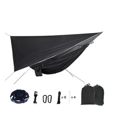 DINGHONG Camp Portable Mosquito Net Nylon Camping Hammock with Rain Fly Canopy Tarp for Outdoor Hanging Bed Sleeping Strong (Color : Black)