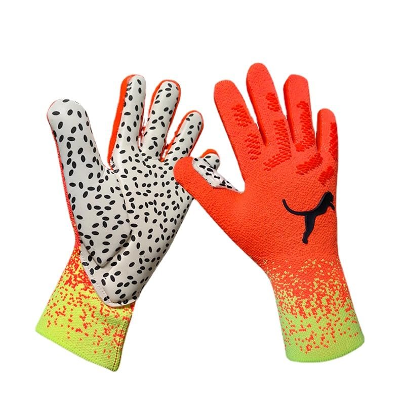 GJPWAKWM Soccer Goalkeeper Gloves Goalie Training Gloves Strong Grip Anti-Slip and Breathable for Adults and Children (Orange,5)