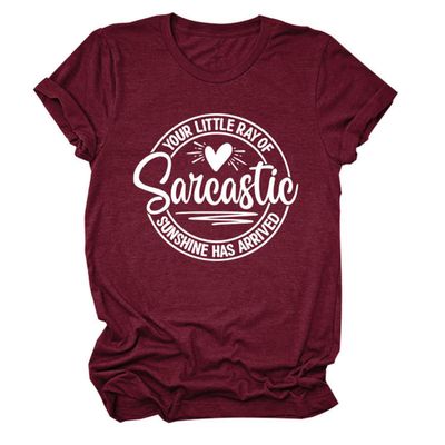 ZLXBLYYMZ T-Shirts for Women Your Little Ray of Sarcastic Funny Graphic Tees Summer Casual Round Neck Short Sleeve Shirts Wine, Small