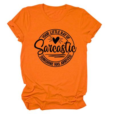 ZLXBLYYMZ T-Shirts for Women Your Little Ray of Sarcastic Funny Graphic Tees Summer Casual Round Neck Short Sleeve Shirts Orange, Small