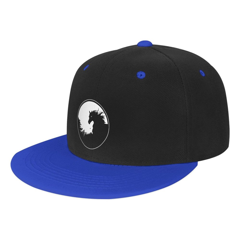Renzund Yin Yang Horses Snapback Hat Funny Flat Bill Visor Adjustable Hip Hop Baseball Cap Blue