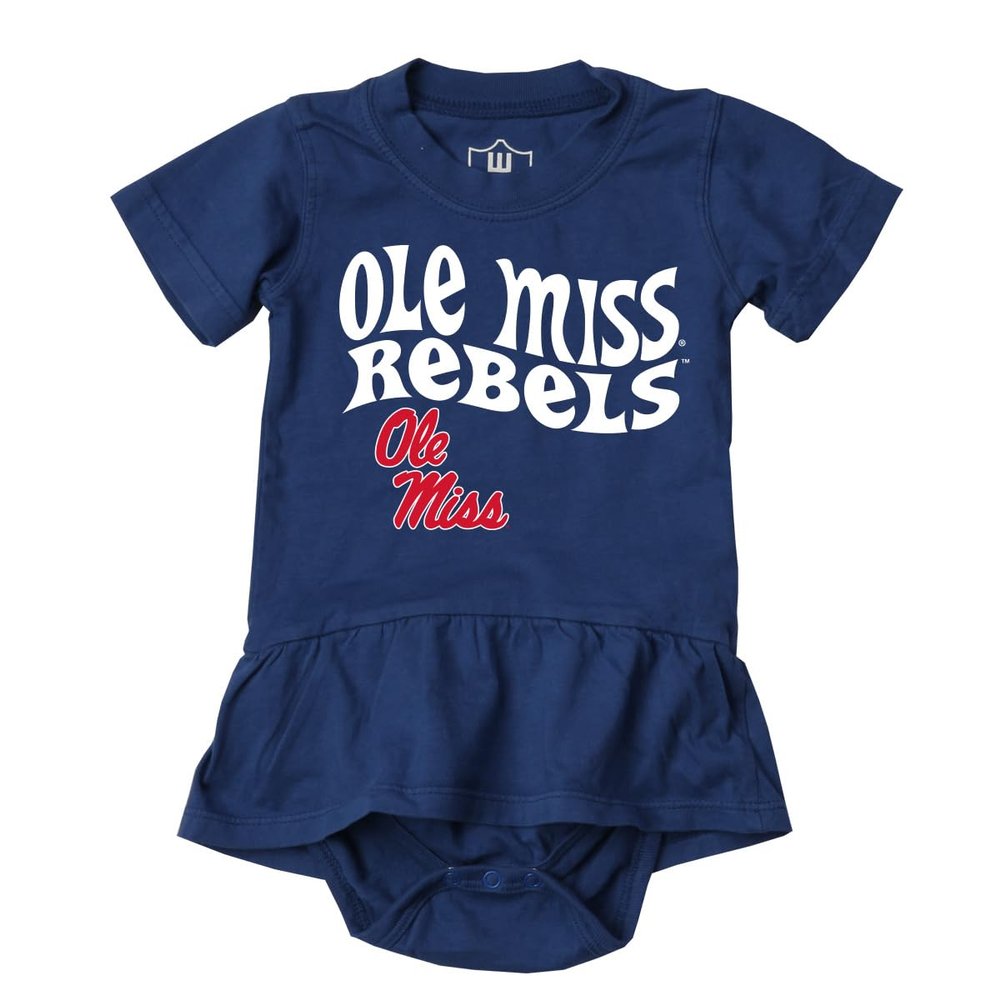 Wes and Willy College Sports Fan Baby Girls Ruffle Hopper Romper (Ole Miss Rebels, 18M)