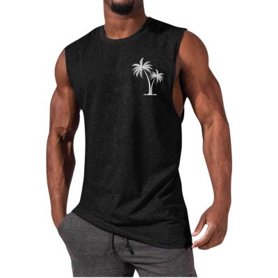 Alalaso Mens Summer Tank Tops Shirt Tropical Printed Sleeveless Shirts Fitted Muscle Tank Tops Sport Round Neck T-Shirt