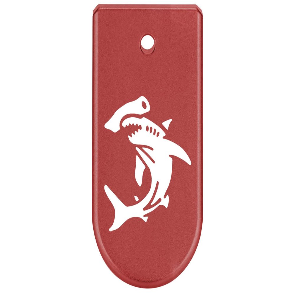 NDZ Performance Magazine Base Plate Finger Extension for Glock 43X 48 9mm Laser Engraved Anodized Aluminum in Red, Made in The USA - Hammerhead Shark
