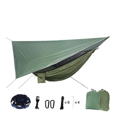 DINGHONG Camp Portable Mosquito Net Nylon Camping Hammock with Rain Fly Canopy Tarp for Outdoor Hanging Bed Sleeping Strong (Color : Green 1)