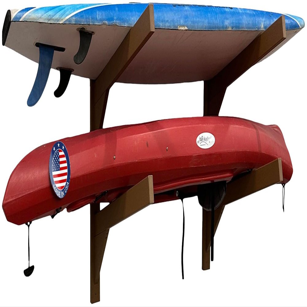 2-Place Poly Kayak Rack for Garage, Wall Kayak Rack Holder, Recycled Plastic Free Standing Dock, Paddle Board Storage Racks, Surfboard Storage System for Garage and Outdoor Stand, Surfboard Stand