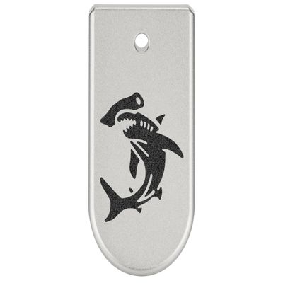 NDZ Performance Magazine Base Plate Finger Extension for Glock 43X 48 9mm Laser Engraved Anodized Aluminum in Silver, Made in The USA - Hammerhead Shark