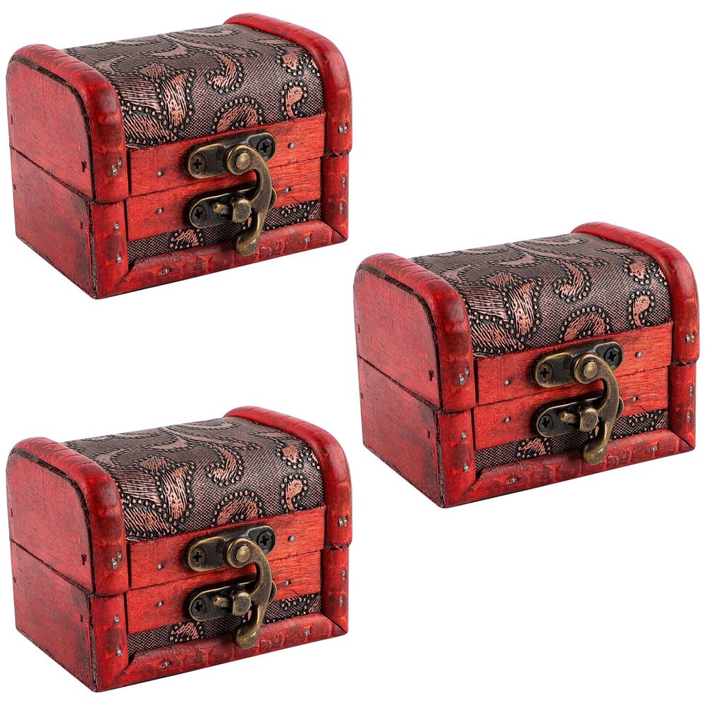 AUEAR, 3 Pack Vintage Jewelry Boxes Small Treasure Chest Wooden Rings Case with Lock for Storing (Style C)
