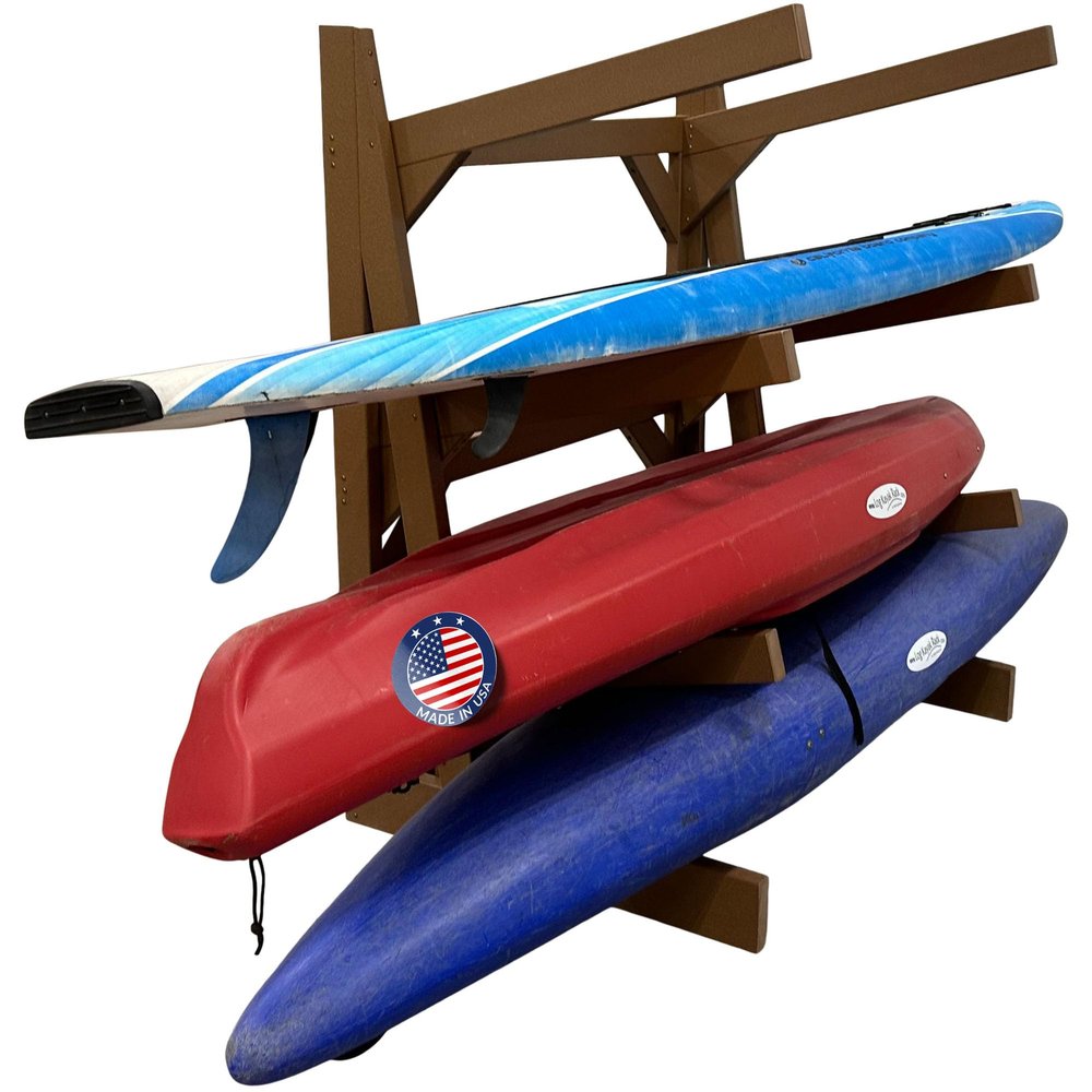 4-Place Poly Kayak Racks for Outdoor Storages, Recycled Plastic Free Standing SUP Paddle Board Kayaks, Surfboard Racks Storage System, Outdoor Sports Storage, Surfing Board Rack