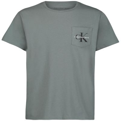 Calvin Klein Boys' Short Sleeve Pocket Logo Crew Neck T-Shirt, Soft, Comfortable, Relaxed Fit, Stormy Sea, 8