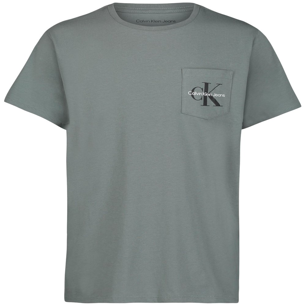 Calvin Klein Boys' Short Sleeve Pocket Logo Crew Neck T-Shirt, Soft, Comfortable, Relaxed Fit, Stormy Sea, 8