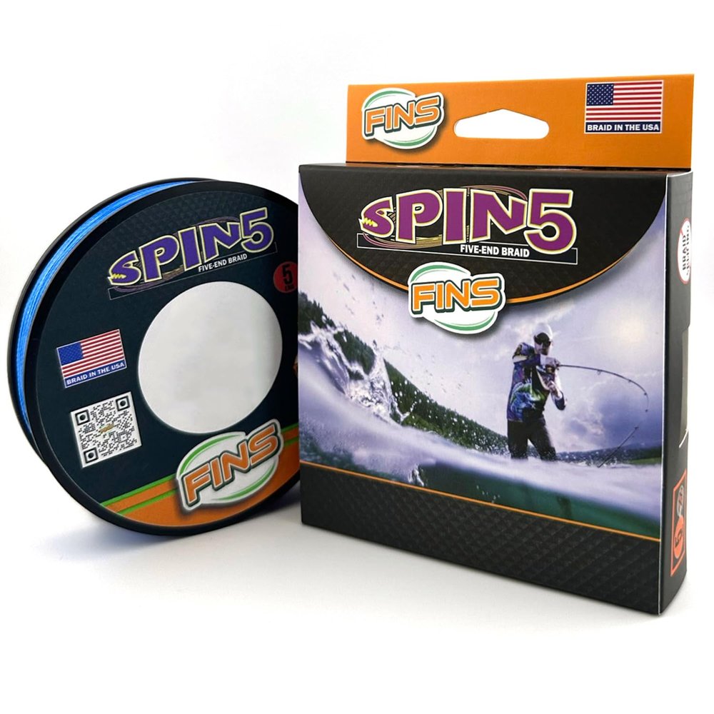 FINS Spin5 Advanced 5-End Braided Fishing Line - USA Made - Superior Roundness for Longer Casts, Ideal for Spinning & Baitcasting Reels - Blue - 15 lb - 4000 Yds