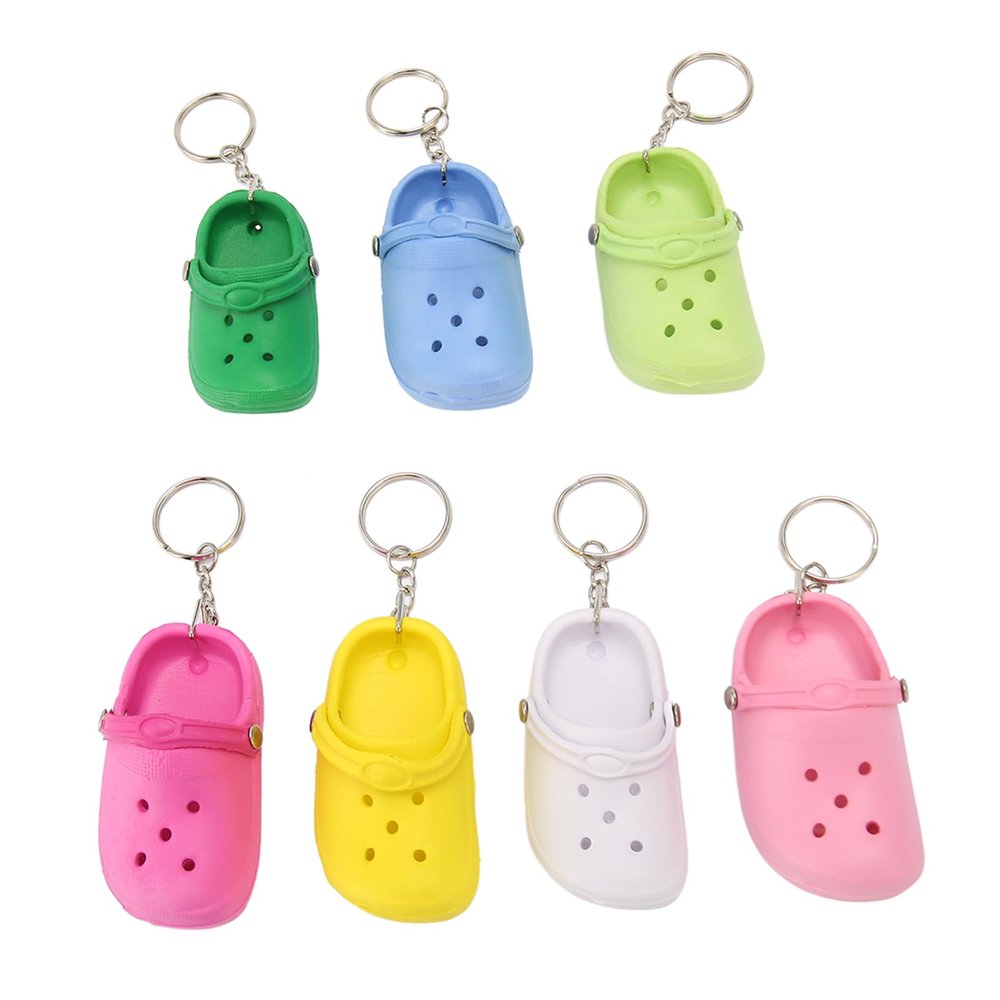 7Pcs Silicone Slipper Keychain, Mini Shoe Keyring Cute Rubber Beach Hole Sandals Key Ring Pendant for Backpacks Cars Handbags Gifts, 3x1.4in Multicolor