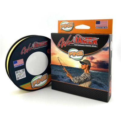 FINS Windtamer Braided Fishing Line - Versatile, Compact Braid for All Fisheries, Reduces Wind Knots and Rod Tip Wraps - High Performance 4-End Braid - Hi-Viz Yellow - 15 lb - 2000 Yds