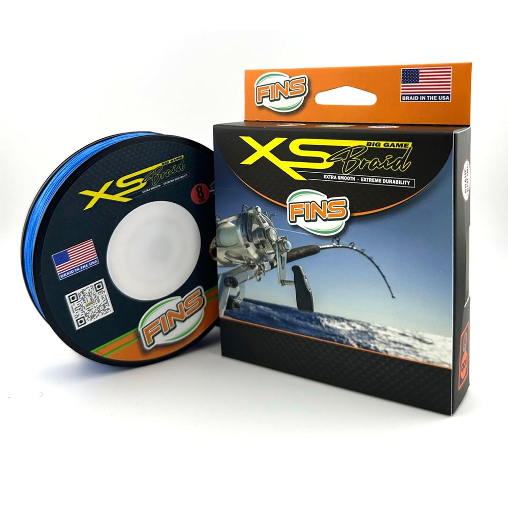 FINS XS Big Game Braid - USA Made - 8-End Round Abrasion Resistant Braided Fishing Line for Freshwater/Saltwater Trolling and Bottom Fishing - Blue - 60 lb - 1500 Yds