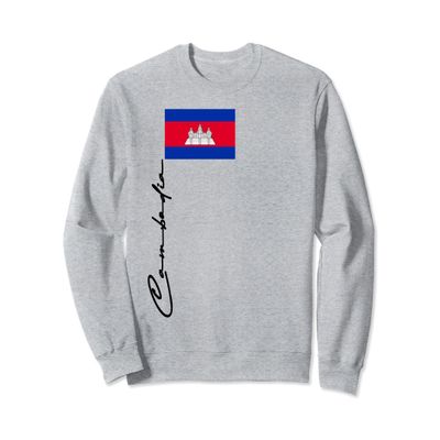 Cambodia Flag Signature Pole Patriotic Design Sweatshirt