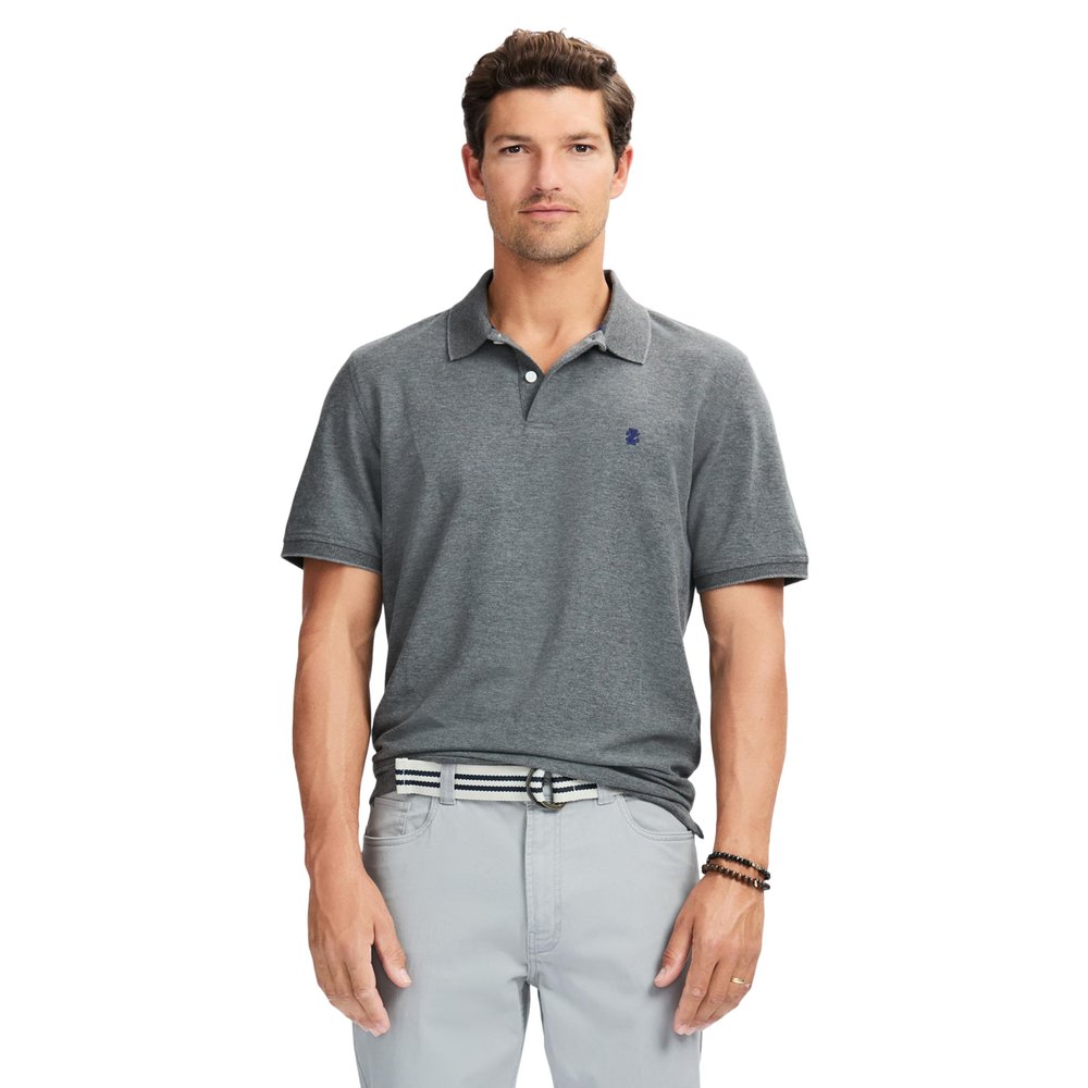 Izod Men's Advantage Performance Short Sleeve Polo Shirt, Carbon Heather, Small