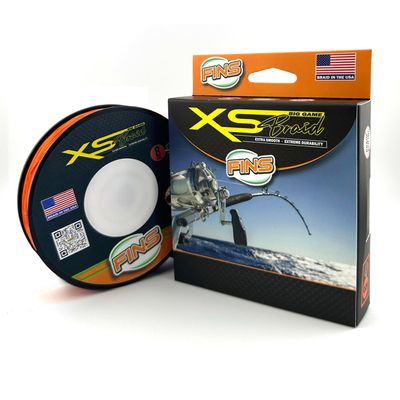 FINS XS Big Game Braid - USA Made - 8-End Round Abrasion Resistant Braided Fishing Line for Freshwater/Saltwater Trolling and Bottom Fishing - Orange - 60 lb - 150 Yds