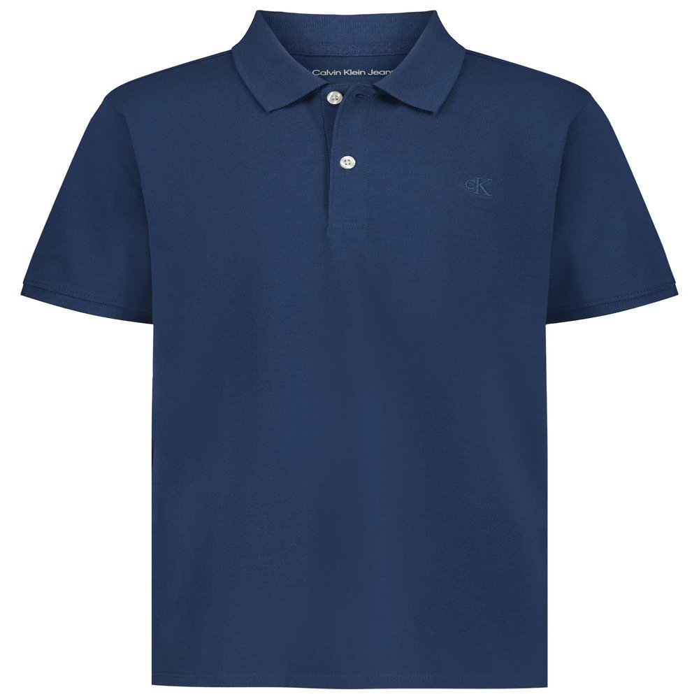 Calvin Klein Boys' Short Sleeve Micro Pique Solid Polo, Dark Denim, 10-12