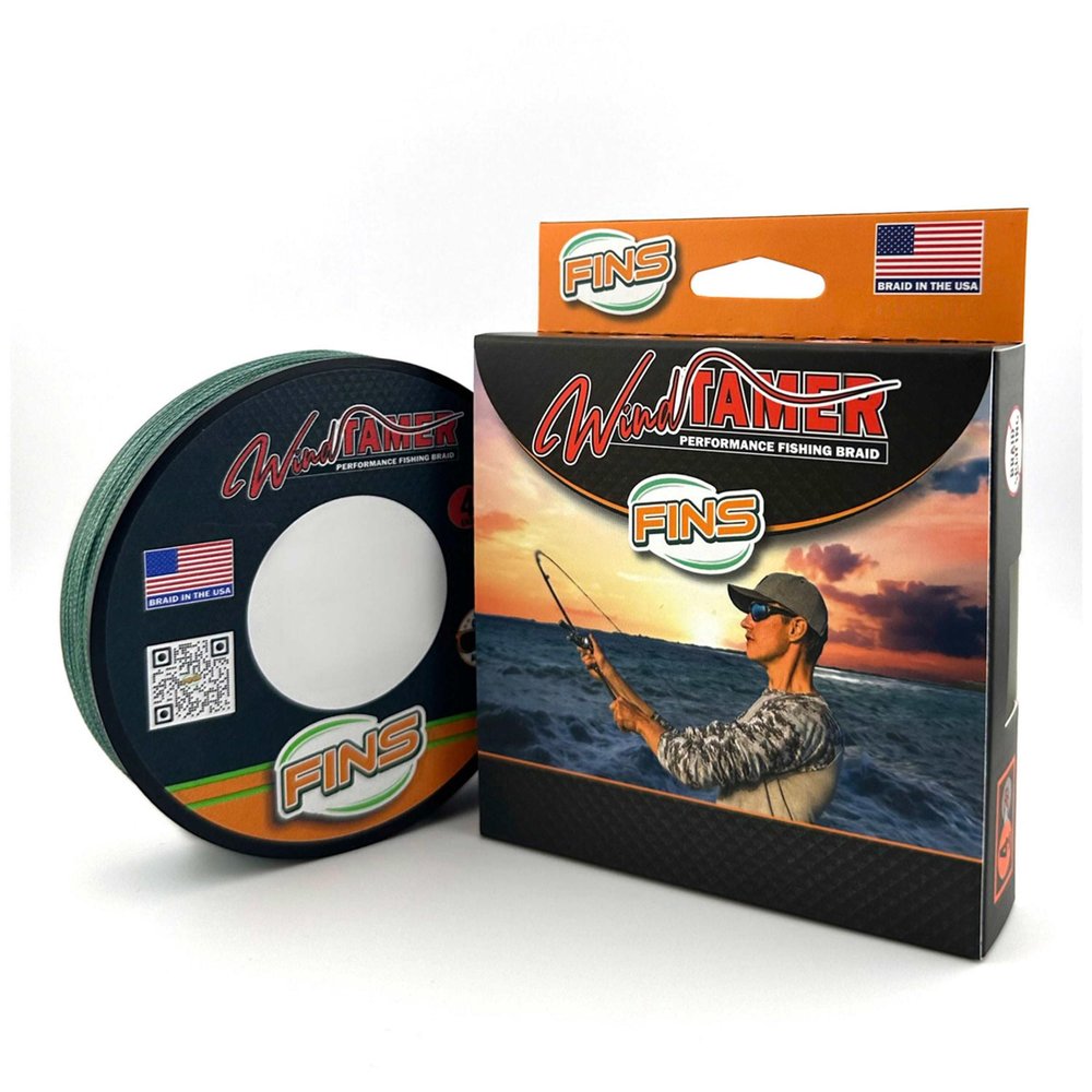 FINS Windtamer Braided Fishing Line - Versatile, Compact Braid for All Fisheries, Reduces Wind Knots and Rod Tip Wraps - High Performance 4-End Braid - Slate Green - 20 lb - 150 Yds