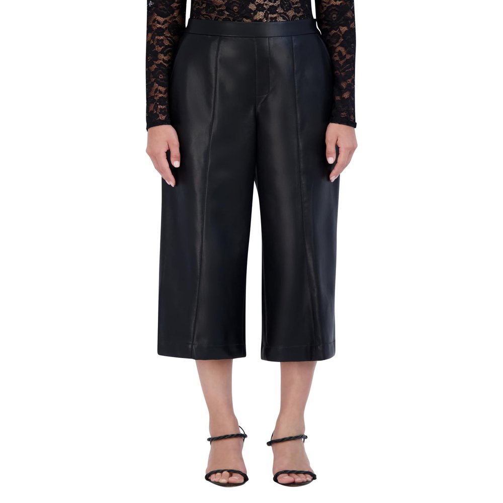 BCBG New York Women's Faux Leather Cropped Pant, Onyx