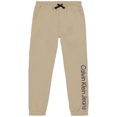 Calvin Klein Boys' Pull-On Fleece Jogger Sweatpants, Drawstring Closure, CKJ Greige, 10-12