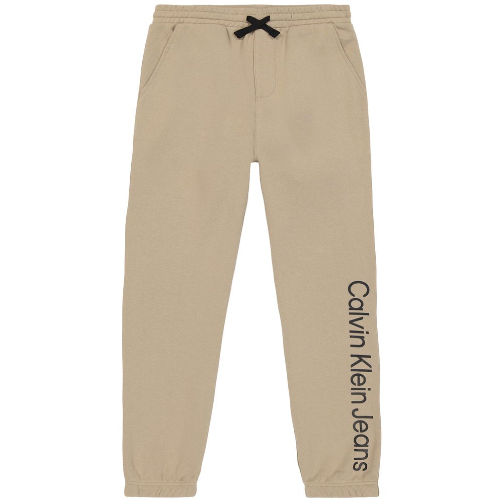 Calvin Klein Boys' Pull-On Fleece Jogger Sweatpants, Drawstring Closure, CKJ Greige, 10-12