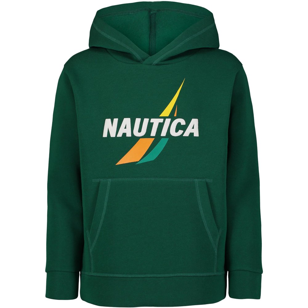 Nautica Boys' Long Sleeve Fleece Pullover Hoodie, J-Class Spilt Evergreen, 18-20